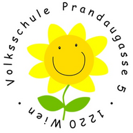 Logo der Volksschule Prandaugasse mit gelber Blume