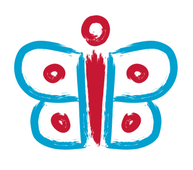 gemalter Schmetterling, rot und blau - Bundes-Blindesinstitut, Volksschule