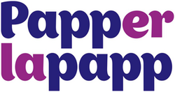 Logo des Verlags Papperlapapp - violette und lila Buchstaben